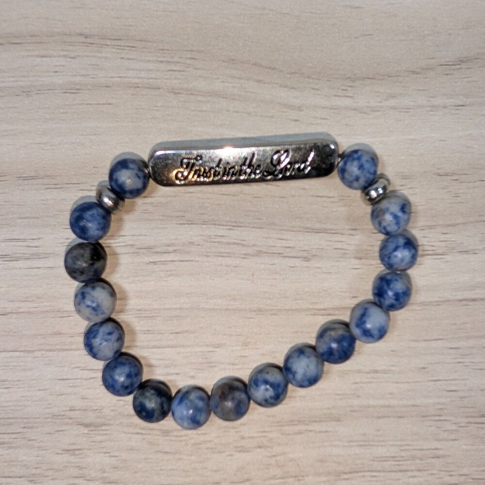 Trust In The Lord Bracelet Blue Sodalite Bead Stretch Inspirational